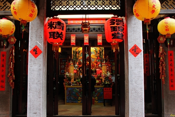 a luxury temple beside shops